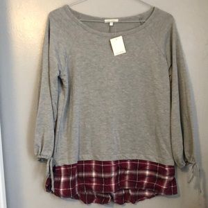 Grey long sleeve with plaid flowy bottom